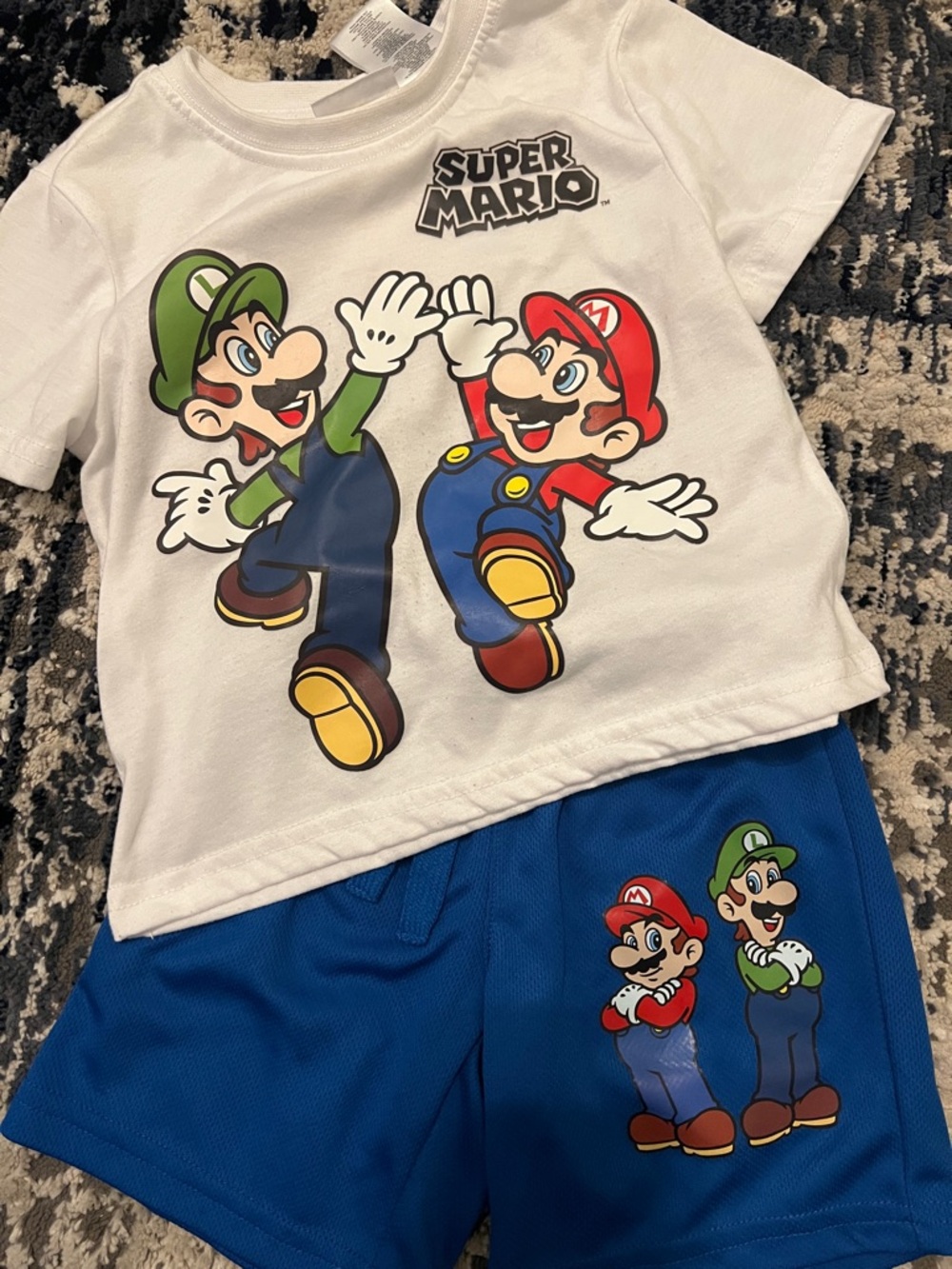 Super Mario White Tee & Blue Shorts Set